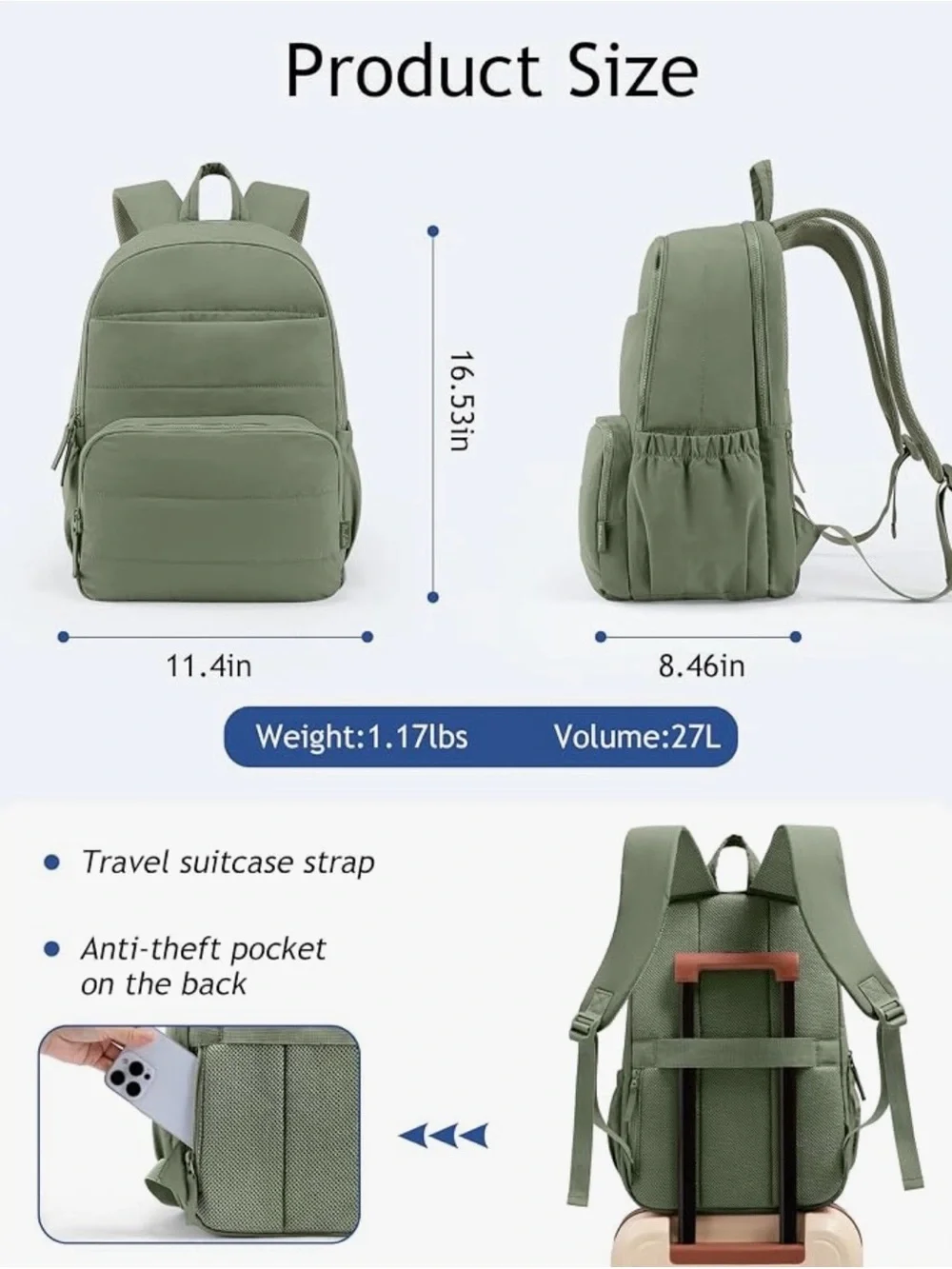 Sage Green Lightweight Everyday Backpack